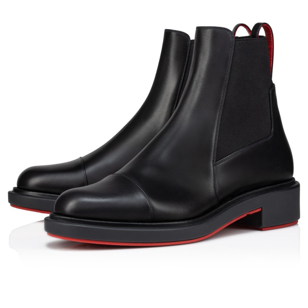 Christian Louboutin Black Leather Chelsea Boots with Red Accents